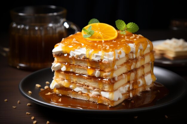 gâteau au miel fait maison tranche de gâteau au lait sucré