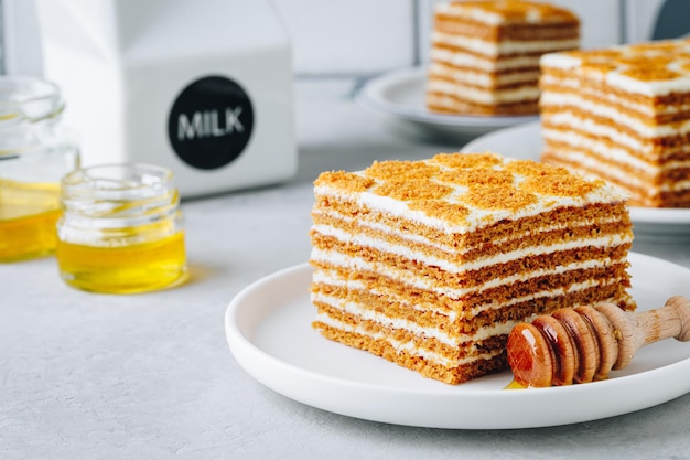 Gâteau au miel fait maison Tranche de gâteau au miel sucré