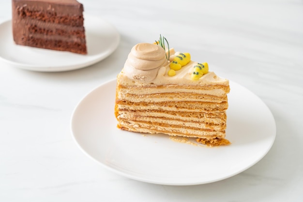 Gâteau au miel russe sur assiette