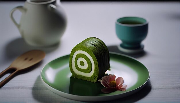 Gâteau au rouleau de pandan délicieux et vert