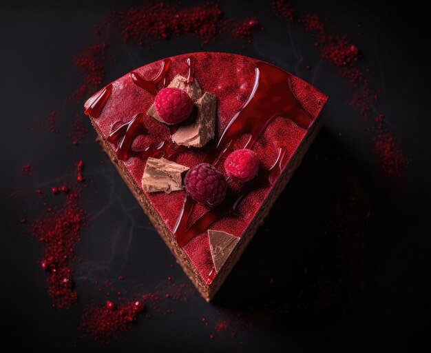 Photo gâteau au velours rouge couleur rond dessert glacé délicieux gâteaux aux fruits brillants sur fond noir