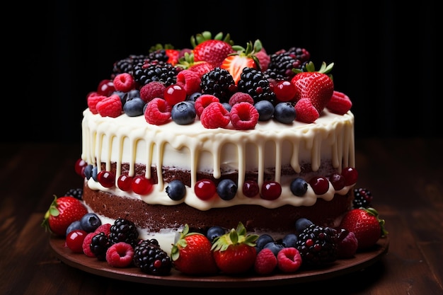 Gâteau au velours rouge avec fromage à la crème et fleurs comestibles Désert élégant