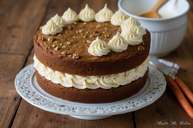 Photo gâteau aux carottes et aux noix avec glaçage au fromage à la crème