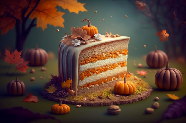 Gâteau aux citrouilles Gâteau d'anniversaire Un gâteau aux citrouilles avec un glaçage à la crème et une pincée de noix