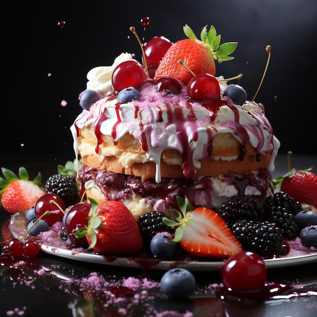 gâteau aux fleurs et aux fruits