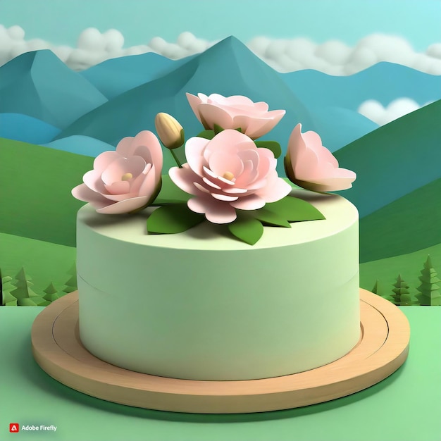 Un gâteau aux fleurs roses