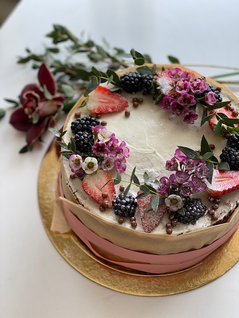 Gâteau aux fleurs, vue de dessus