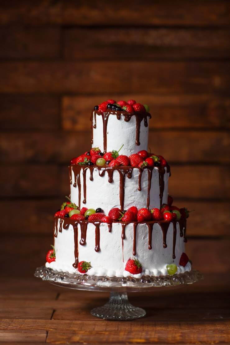Photo un gâteau aux fraises sur un bois
