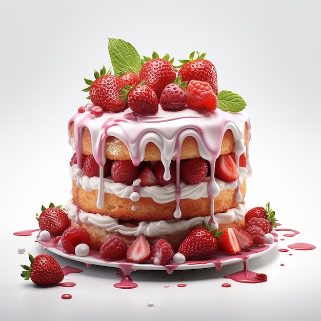 gâteau aux fraises fond blanc