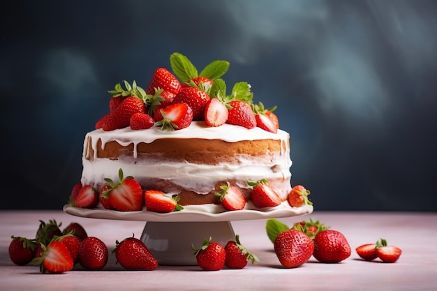 Gâteau aux fraises sur fond clair Photographie culinaire Ai générative