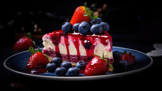 un gâteau aux fraises avec des fraises et une fraise dessus