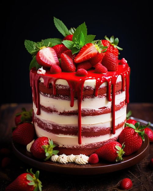 Un gâteau aux fraises pour l'anniversaire.