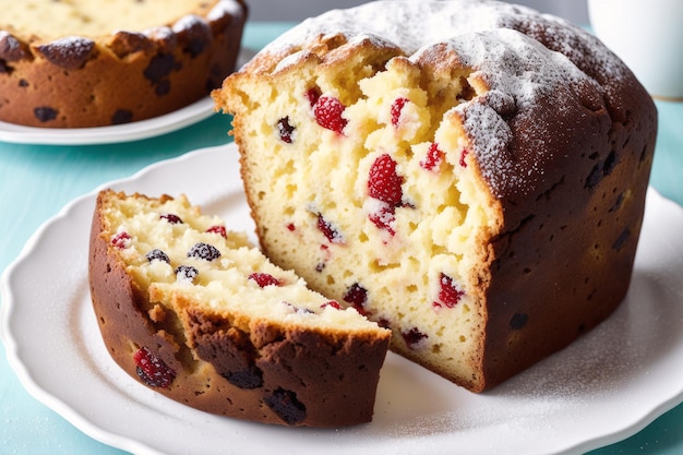 Un gâteau aux framboises dessus