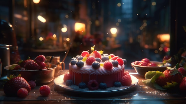 Un gâteau aux framboises dessus