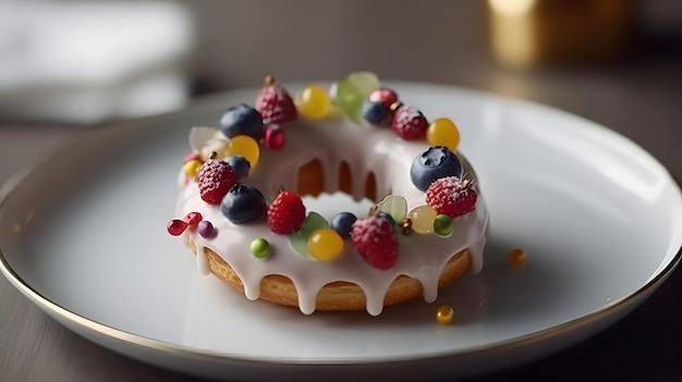 Un gâteau aux fruits sur une assiette