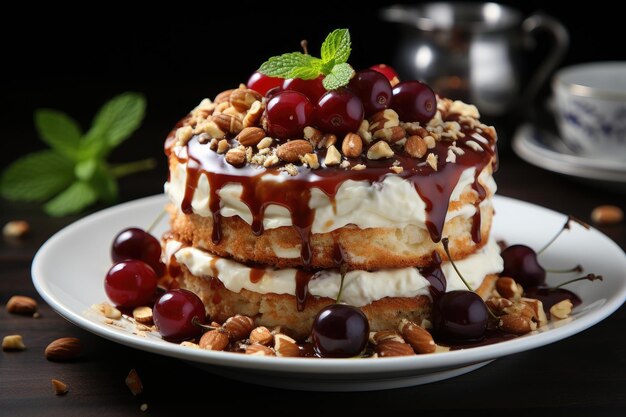 Gâteau aux fruits, cerises et noix génératif IA