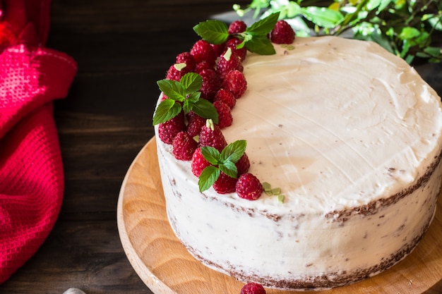 Gâteau Aux Fruits Crémeux. Gâteau Aux Framboises Au Chocolat. Gateau Au Chocolat. Décor à La Menthe. Cheesecake.