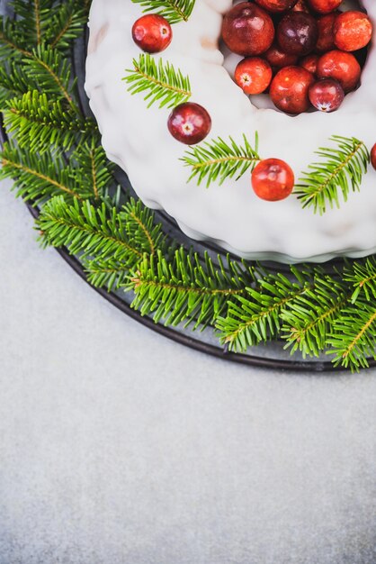 Gâteau aux fruits festif de Noël avec décoration de canneberge rouge