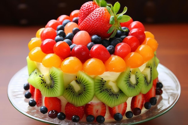 gâteau aux fruits avec un fruit dessus