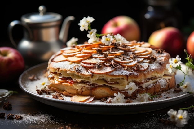 Gâteau aux pommes à la cannelle et au sucre glace génératif IA