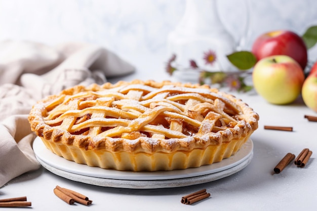 Gâteau aux pommes fait maison et pommes sur la table