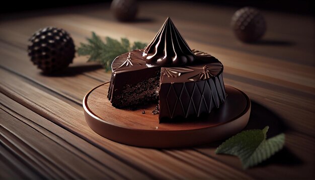 Un gâteau aux truffes au chocolat avec un morceau découpé