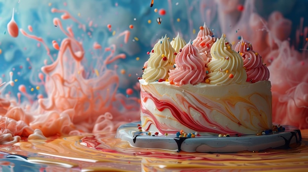 Photo un gâteau blanc avec des fleurs roses