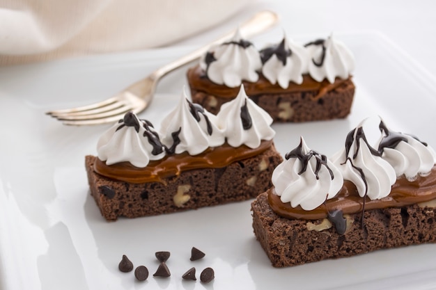 Gâteau brownie au chocolat. Sombre, cacao.