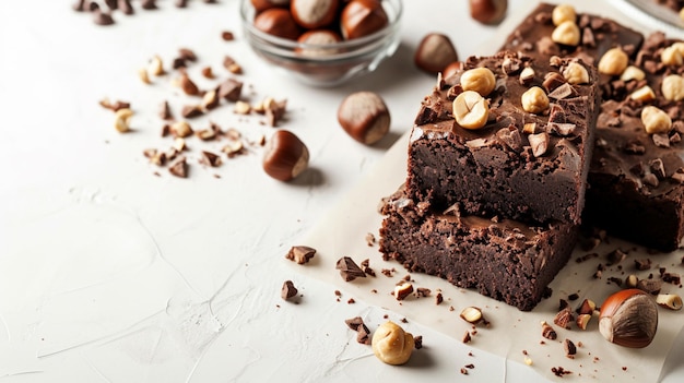 Gâteau brownies au chocolat cru et noisettes sur bois rustique Ai Generative