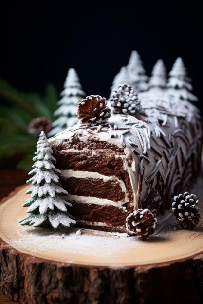 Gâteau de bûche de Noël classique avec une poussière de sucre en poudre illustration générée par l'IA