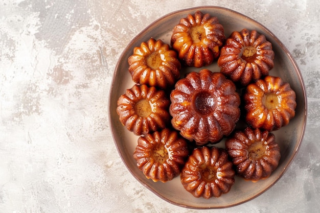 Gâteau de canel traditionnel français Désert traditionnel Caneles de Bordeaux Copier l'espace