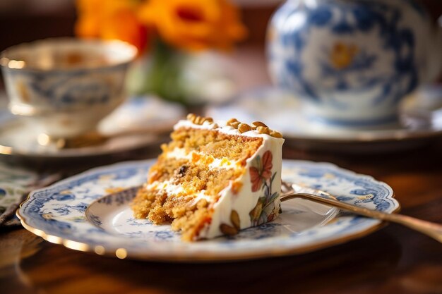 Photo un gâteau de carottes servi sur un lit de copeaux de carottes fraîches pour la décoration