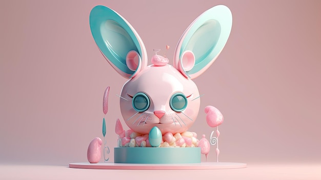 Un gâteau de célébration de Pâques futuriste avec des oreilles de lapin Modèle d'affiche et de bannière de Pâques moderne Contenu IA génératif