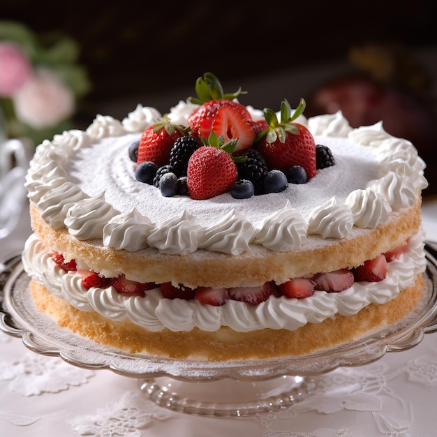 gâteau de chantilly avec des baies