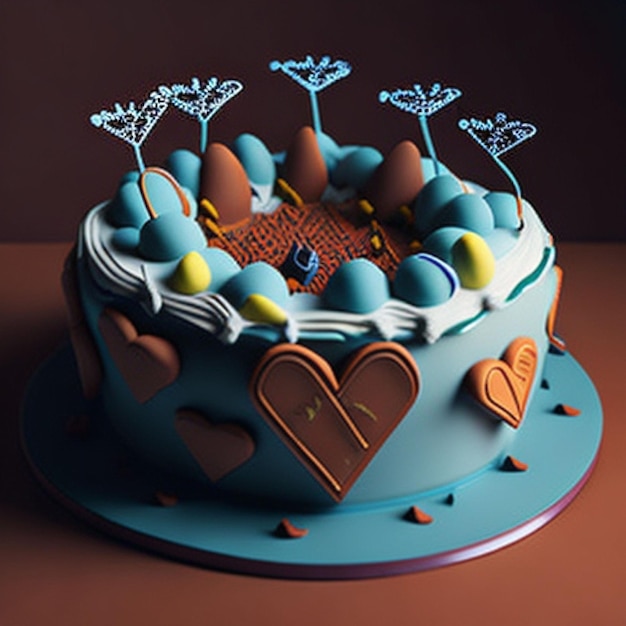 Un gâteau avec un cœur sur le dessus
