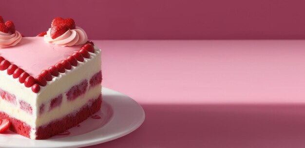Le gâteau de cœur du jour de la Saint-Valentin, des bonbons romantiques, du gâteau au fromage aux baies, le fond de la bannière.