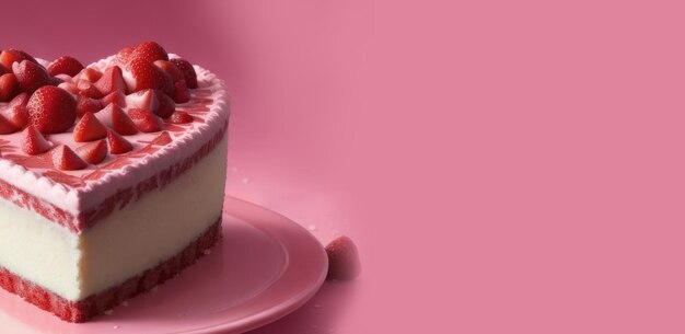 Le gâteau de cœur du jour de la Saint-Valentin, des bonbons romantiques, du gâteau au fromage à la fraise, le fond de la bannière.