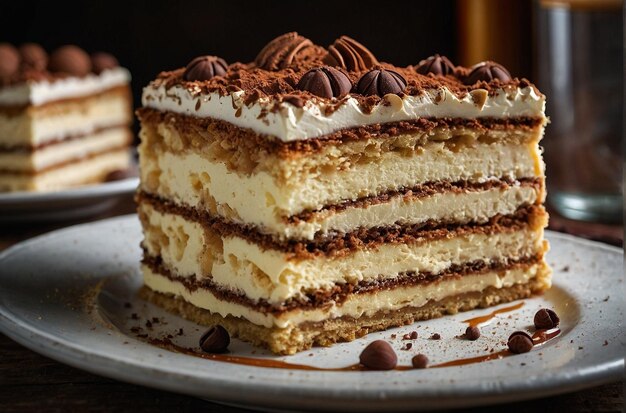 Un gâteau en couches de tiramisu