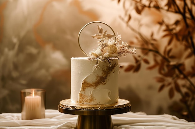Un gâteau de créateur décoré d'une fleur sur un fond ensoleillé AI générative