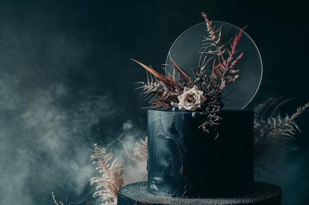 Un gâteau de créateur décoré d'une fleur sur un fond ensoleillé AI générative