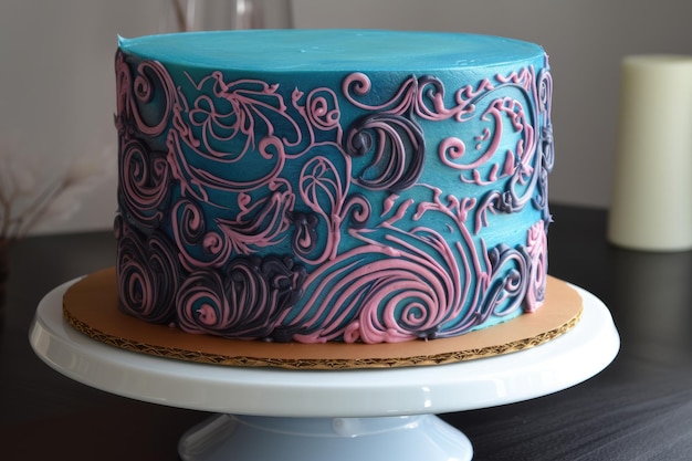 Gâteau créatif avec glaçage tourbillonnant et détails de tuyauterie créés avec une IA générative
