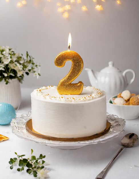 Gâteau à la crème d'anniversaire festif pour l'enfant de deux ans No 2 célébration de l'année anniversaire nourriture sucrée