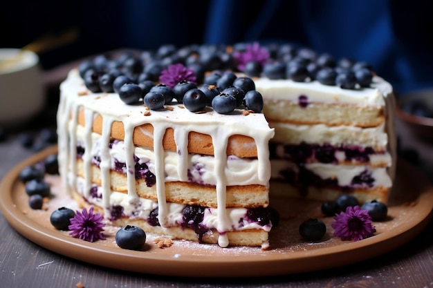 Un gâteau à la crème aux bleuets