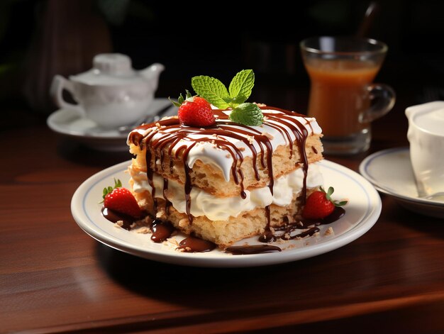 Sur Un Support À Gâteau Doré Sur Fond Blanc, Un Gâteau Esterhazy  Traditionnel Aux Amandes, Une Tasse De Café Et Une Spatule À Gâteau Sont  Présentés. Frontal, Copiez L'espace. IA Générative Banque