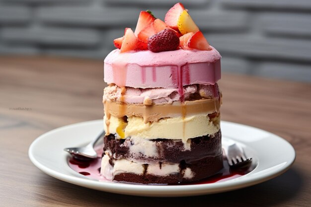 Un gâteau à la crème glacée avec des couches de saveurs différentes