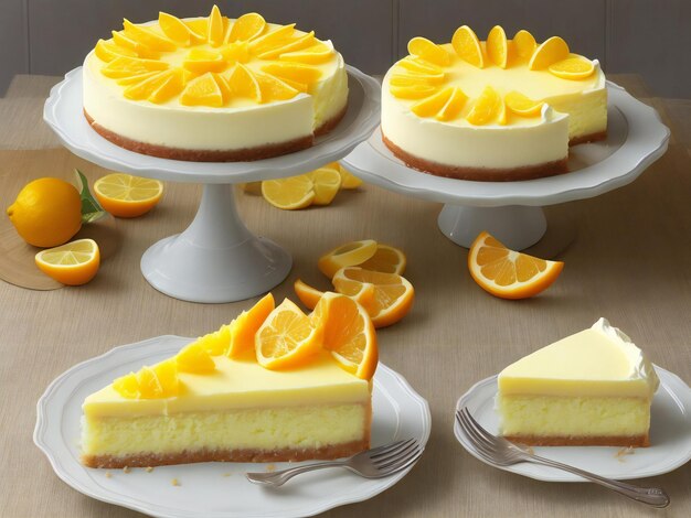 Gâteau crémeux au citron et à l'orange Dessert ou cheesecake ai généré