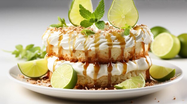 Gâteau crémeux au citron vert sur blanc