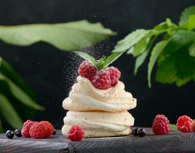 Gâteau cuit au four à base de protéines de poulet fouettées et de crème décorée de baies fraîches