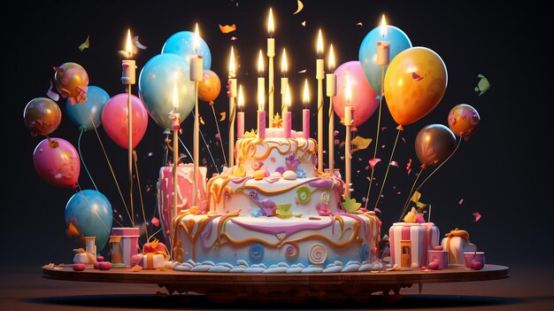 gâteau décoré d'anniversaire vue de devant de la célébration de la fête de naissance