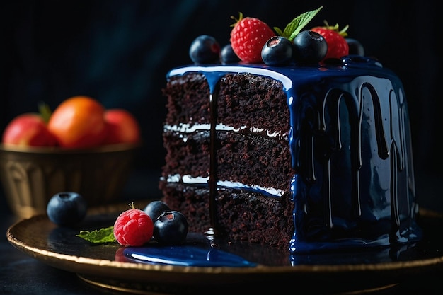 Photo le gâteau dramatique de minuit en velours noir